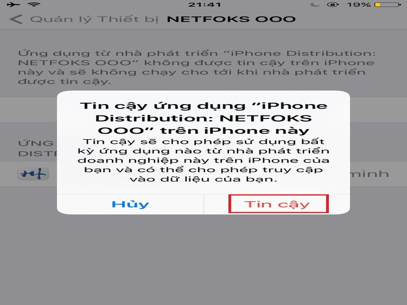 Cấp quyền tin cậy để ứng dụng được phép hoạt động trên thiết bị để sử dụng